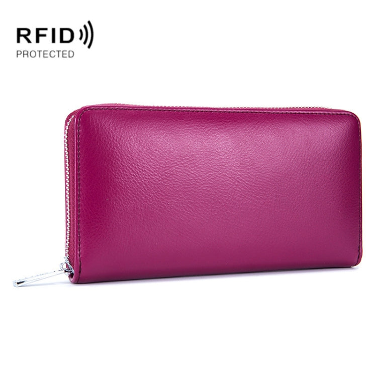 Two-Layer Cowhide Leather Organ Card Holder Multiple-Card RFID Anti-Theft Wallet Bag(Red Purple)