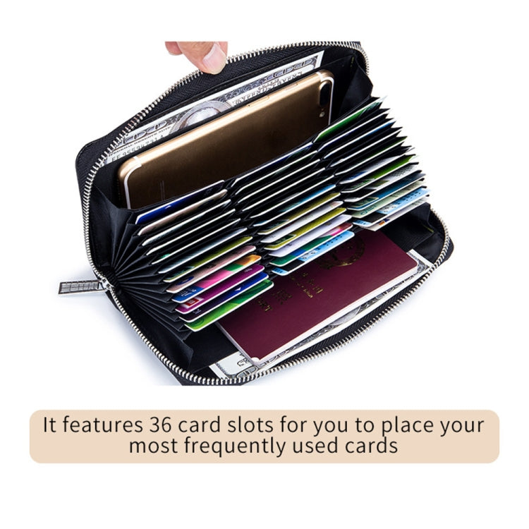Two-Layer Cowhide Leather Organ Card Holder Multiple-Card RFID Anti-Theft Wallet Bag(Red Purple)