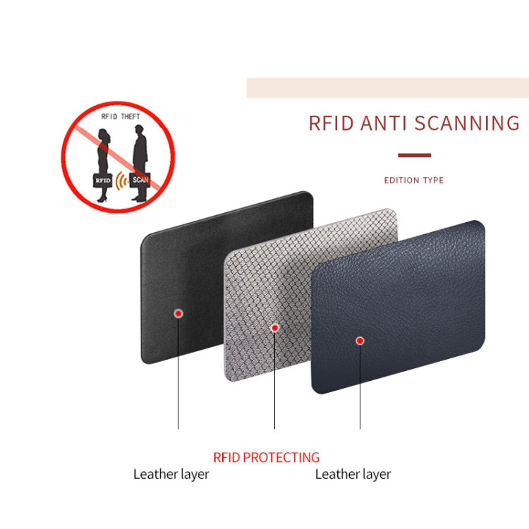 Two-Layer Cowhide Leather Organ Card Holder Multiple-Card RFID Anti-Theft Wallet Bag(Red Purple)