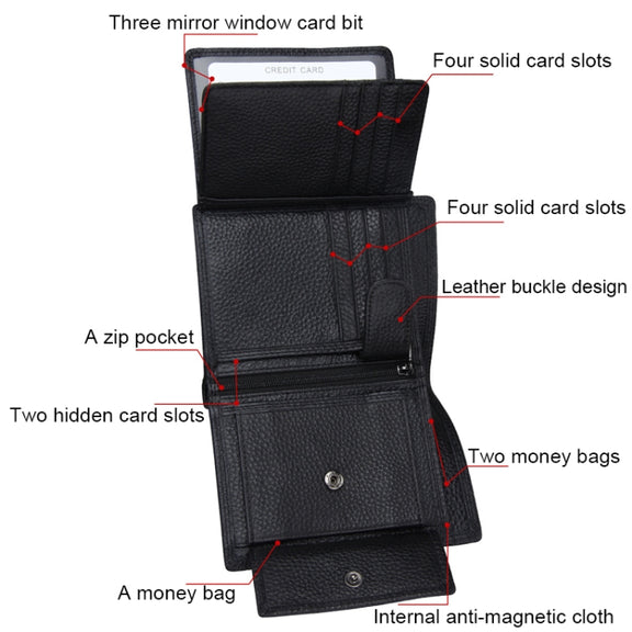 Genuine Cowhide Leather 3-folding Card Holder Wallet RFID Blocking Card Bag Protect Case for Men, Size: 13*10.2*2.5cm(Brown)