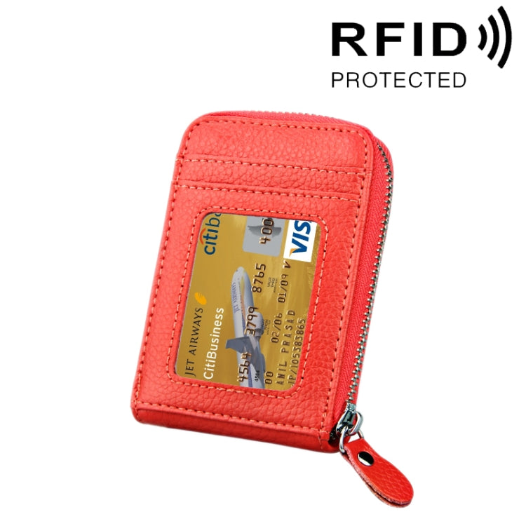 Genuine Cowhide Leather Solid Color Zipper Vertical Card Holder Wallet RFID Blocking Card Bag Protect Case with 12 Card Slots, Size: 11.5*7.5cm(Dark Red)