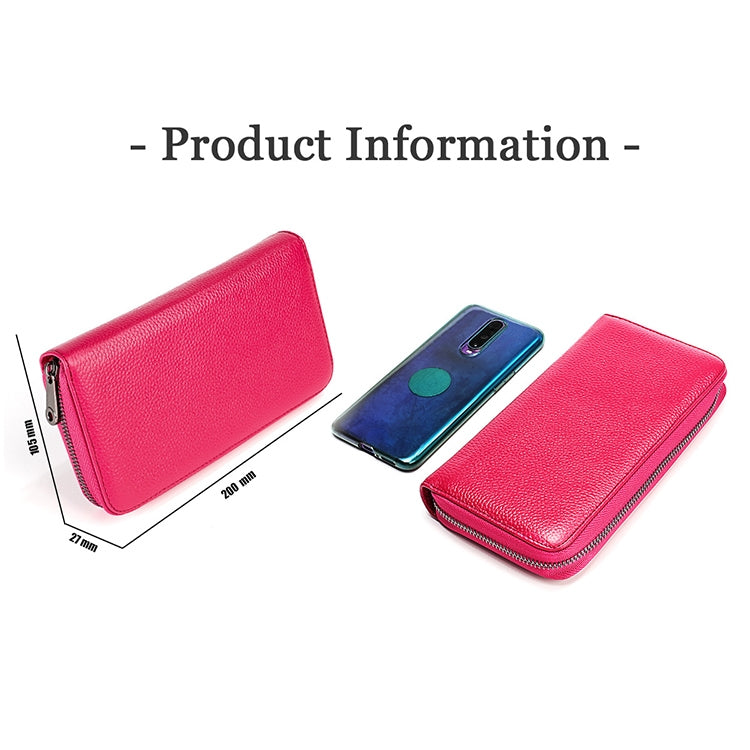 KB196 Top-grain Leather Large Capacity Multi-function 36-Bit Anti-magnetic RFID Organ Card Package Wallet(Rose Red)