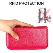 KB196 Top-grain Leather Large Capacity Multi-function 36-Bit Anti-magnetic RFID Organ Card Package Wallet(Rose Red)