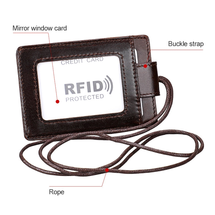 KB153 Antimagnetic RFID Leather Card Holder ID Card Badge with Lanyard(Yellowish-brown)