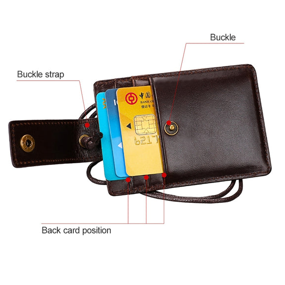 KB153 Antimagnetic RFID Leather Card Holder ID Card Badge with Lanyard(Yellowish-brown)