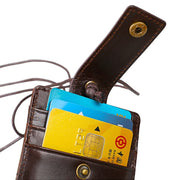 KB153 Antimagnetic RFID Leather Card Holder ID Card Badge with Lanyard(Yellowish-brown)