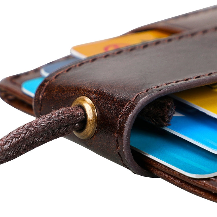 KB153 Antimagnetic RFID Leather Card Holder ID Card Badge with Lanyard(Yellowish-brown)