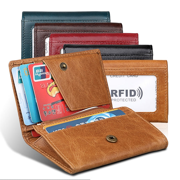 KB171 Antimagnetic RFID Crazy Horse Texture Leather Card Holder Wallet for Men and Women(Black)