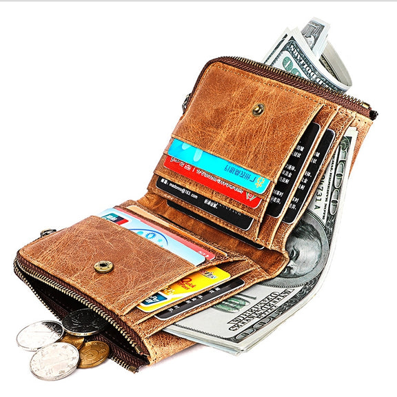3533 Antimagnetic RFID Top-grain Leather Crazy Horse Texture Men Business Leisure Wallet (Black)