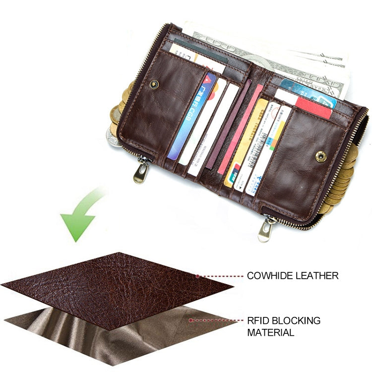 3533 Antimagnetic RFID Top-grain Leather Crazy Horse Texture Men Business Leisure Wallet (Black)