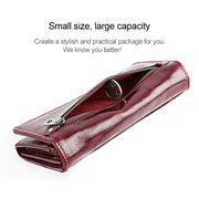 3559 Antimagnetic RFID Multi-function Zipper Retro Top-grain Leather Lady Purse Wallet (Wine Red)