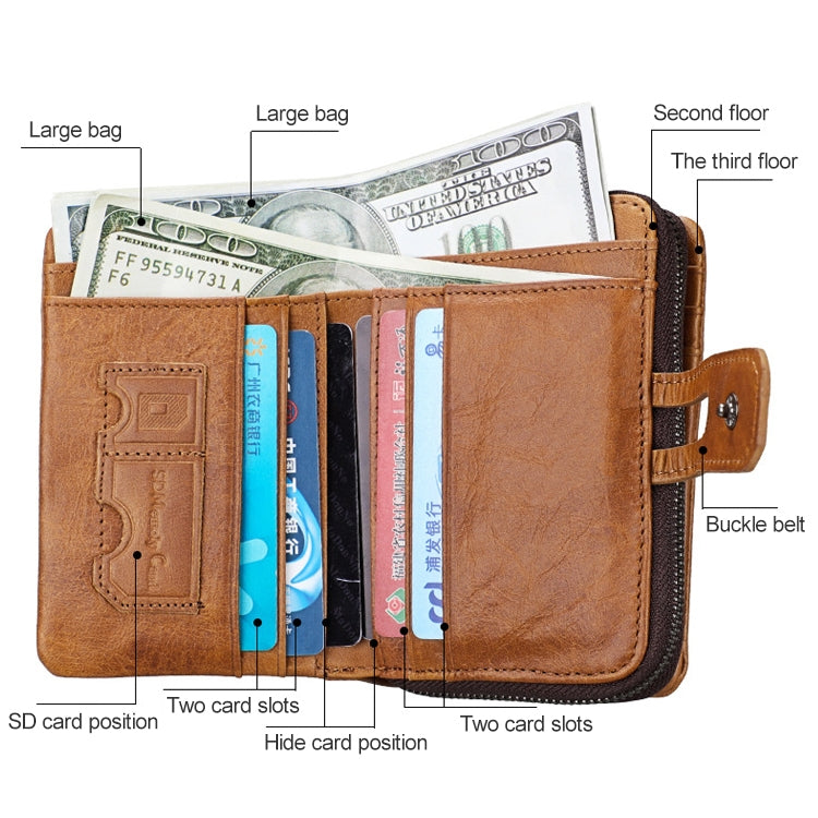 3577 Antimagnetic RFID Men and Women Crazy Horse Texture Leather Zipper Wallet (Blue)