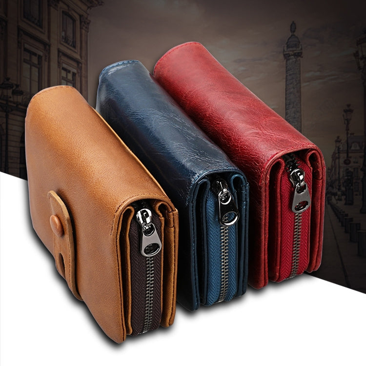3577 Antimagnetic RFID Men and Women Crazy Horse Texture Leather Zipper Wallet (Red)