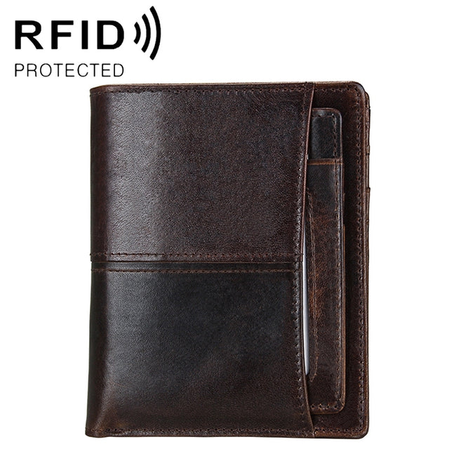 8232 Antimagnetic RFID Men Oil Wax Leather Wallet with Detachable Card Holder