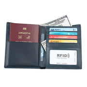 8235 Antimagnetic RFID Multi-function Crazy Horse Texture Leather Wallet Passport Bag(Blue)