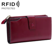 8236 Antimagnetic RFID Multi-function Oil Wax Leather Lady Wallet Large-capacity Purse (Purple)