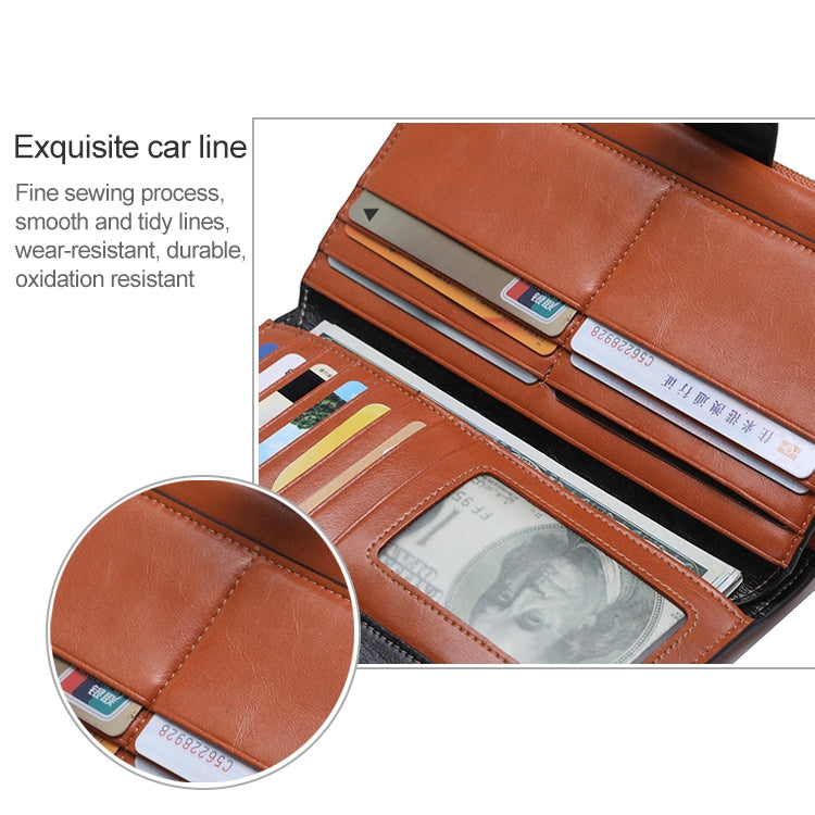 8236 Antimagnetic RFID Multi-function Oil Wax Leather Lady Wallet Large-capacity Purse (Yellow)