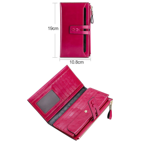 8239 Antimagnetic RFID Multi-function Leather Lady Wallet Large-capacity Purse with Detachable Card Holder(Rose Red)