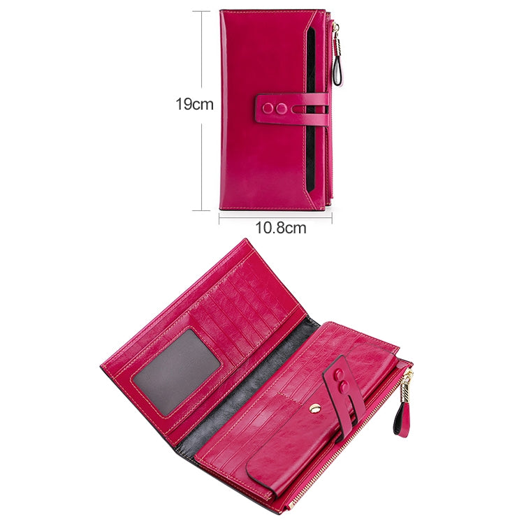 8239 Antimagnetic RFID Multi-function Leather Lady Wallet Large-capacity Purse with Detachable Card Holder(Rose Red)
