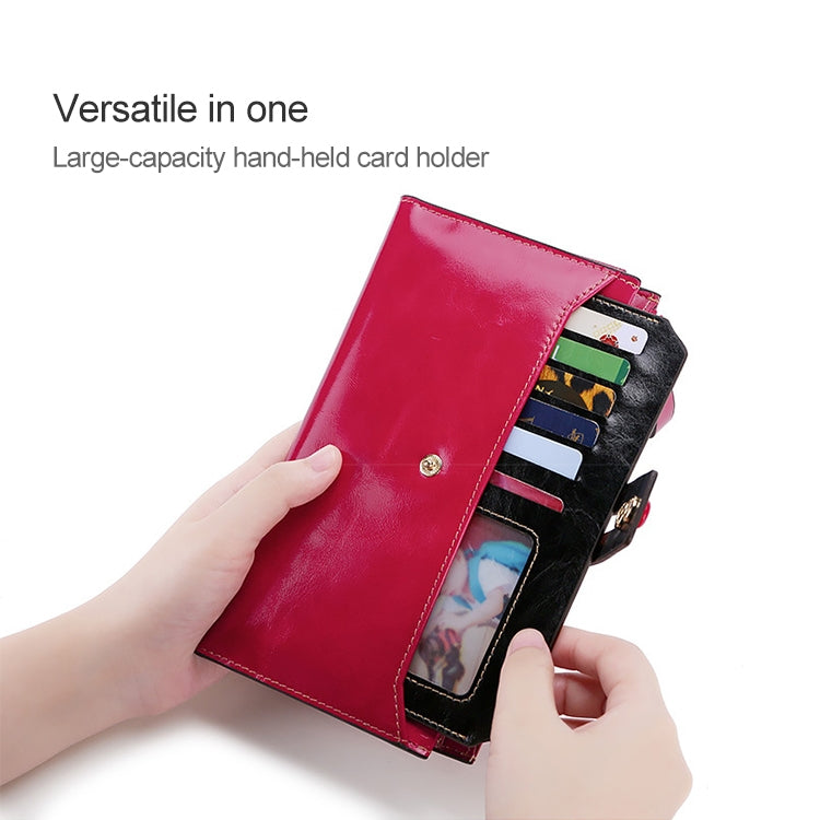 8239 Antimagnetic RFID Multi-function Leather Lady Wallet Large-capacity Purse with Detachable Card Holder(Rose Red)