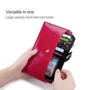 8239 Antimagnetic RFID Multi-function Leather Lady Wallet Large-capacity Purse with Detachable Card Holder(Rose Red)