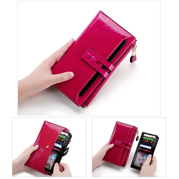 8239 Antimagnetic RFID Multi-function Leather Lady Wallet Large-capacity Purse with Detachable Card Holder(Rose Red)