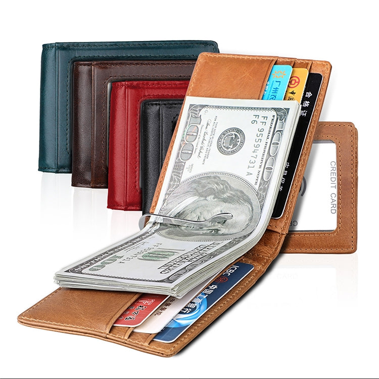 9037 Antimagnetic RFID Crazy Horse Texture Leather Wallet Billfold for Men and Women(Yellowish-brown)