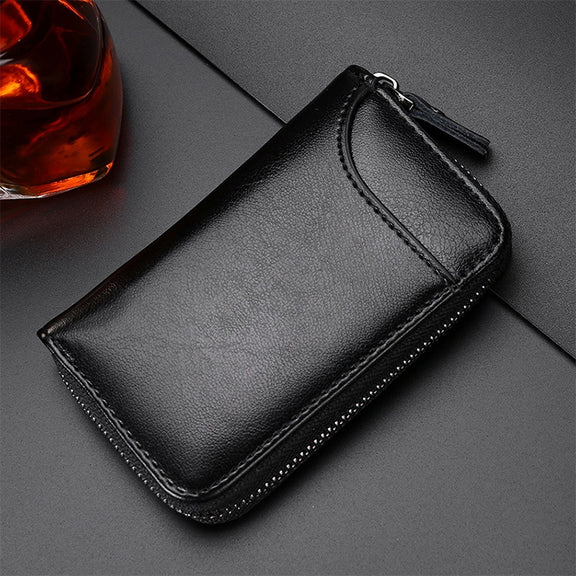 9106 Large-capacity Zipper Leather Keys Holder Bag Multi-function Wallet(Black)