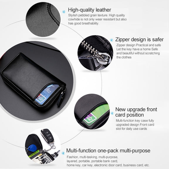 9106 Large-capacity Zipper Leather Keys Holder Bag Multi-function Wallet(Black)