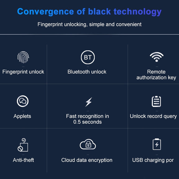 T21FB Micro USB Charging Zinc Alloy Smart Fingerprint + Bluetooth Single Open Drawer Lock File Cabinet Lock