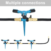 Automatic 360 Rotating Adjustable Garden Water Sprinklers Lawn Irrigation System with 3 Arm Sprayers and Spike Base(Blue)