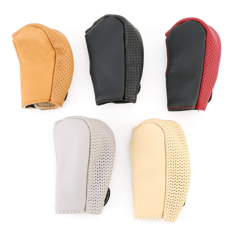 Universal Nonslip Breathable Genuine Leather Car Gear Shift Knob Cover(Black)
