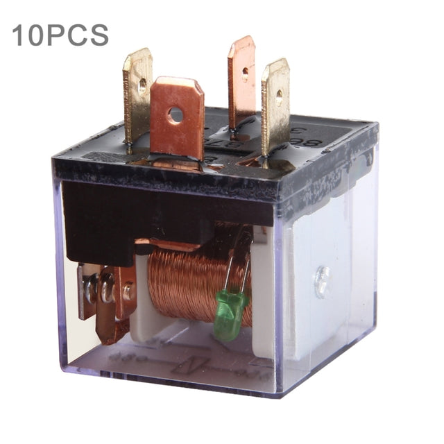 10 PCS JD-1912 80 AMP 12V Water-resistant Car Auto Four Plugs Relay with Warning Light