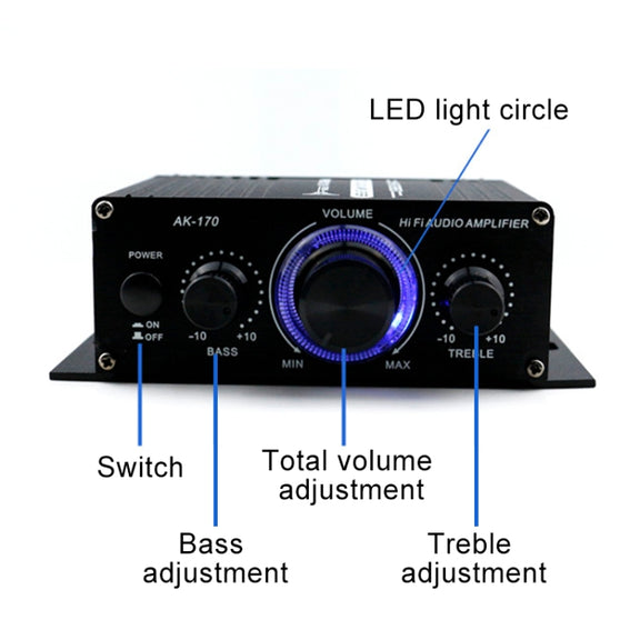 AK170 Car Mini HIFI Amplifier Audio DC 12V