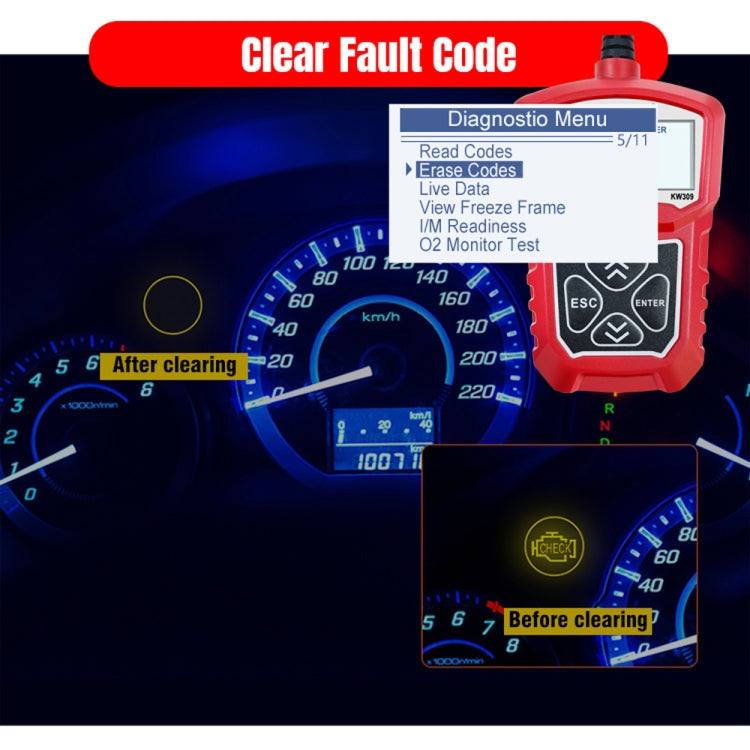 KONNWEI KW309 V309 V310 MS309 Code Reader OBD2 Scanner Diagnostic Tool(Red)