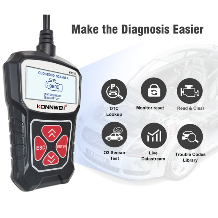 KONNWEI KW310 OBD Car Fault Detector Code Reader ELM327 OBD2 Scanner Diagnostic Tool(Black)