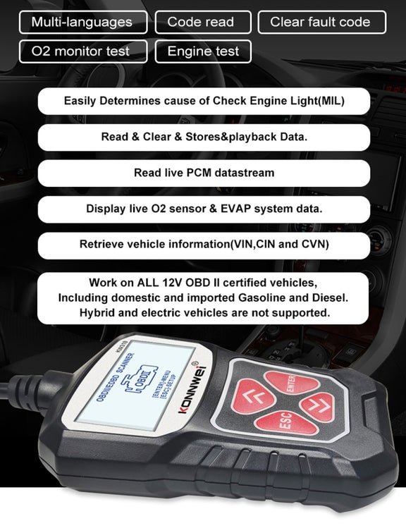 KONNWEI KW310 OBD Car Fault Detector Code Reader ELM327 OBD2 Scanner Diagnostic Tool(Black)