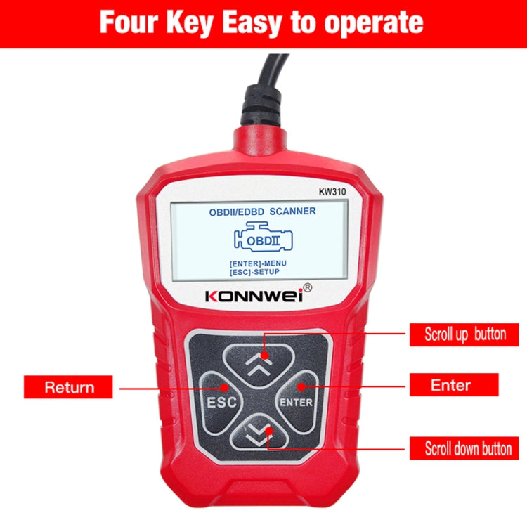 KONNWEI KW310 OBD Car Fault Detector Code Reader ELM327 OBD2 Scanner Diagnostic Tool(Red)