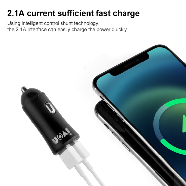IVON CC26 5V 2.1A Dual USB Port Mini Car Charger (Grey)