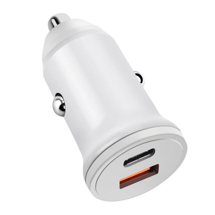 PD 20W USB-C / Type-C + QC 3.0 USB Interface Fast Charging Car Charger (White)