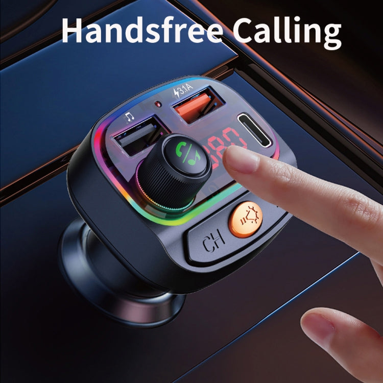 C15 Multifunctional Car Dual 3.1A+Type-C USB Charger Bluetooth FM Transmitter with Atmosphere Light