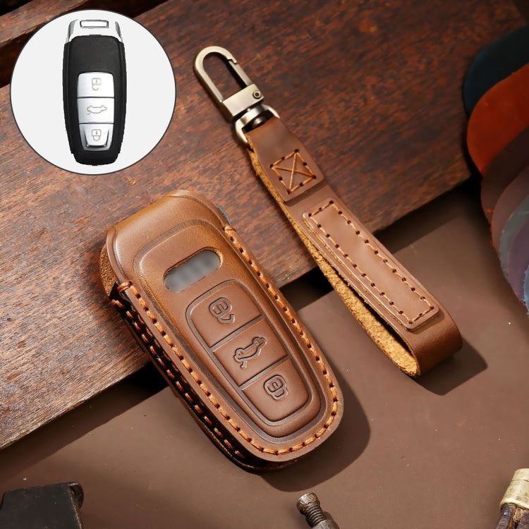 Hallmo Car Cowhide Leather Key Protective Cover Key Case for Audi A6L / A8L / A4 / A7 / A5 C Style(Brown)