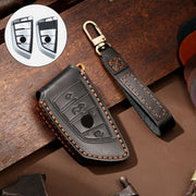 Hallmo Car Cowhide Leather Key Protective Cover Key Case for BMW Blade Style(Black)
