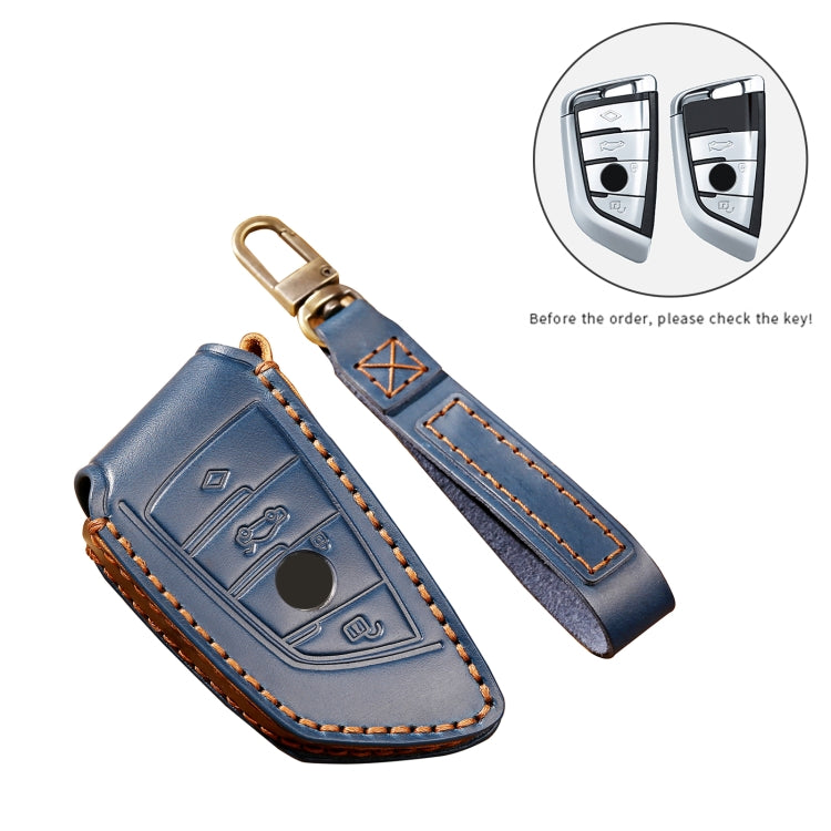 Hallmo Car Cowhide Leather Key Protective Cover Key Case for BMW Blade Style(Brown)