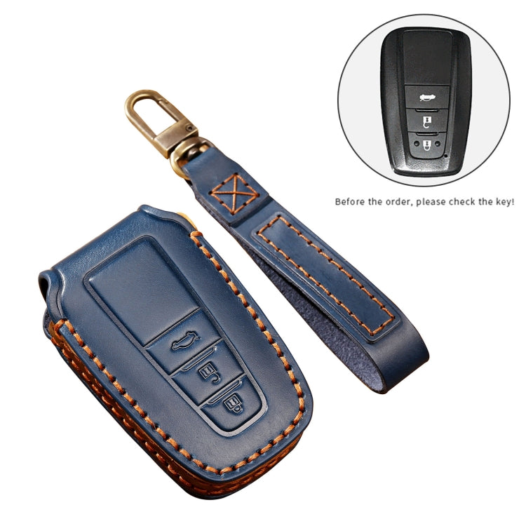 Hallmo Car Cowhide Leather Key Protective Cover Key Case for Toyota Corolla 2018 3-button(Blue)