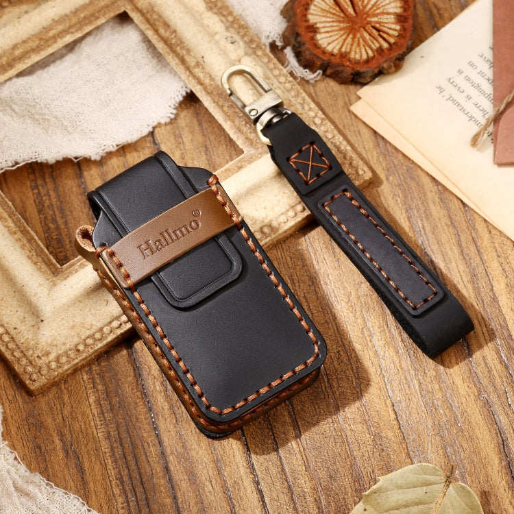 Hallmo Car Cowhide Leather Key Protective Cover Key Case for Mitsubishi Outlander(Black)