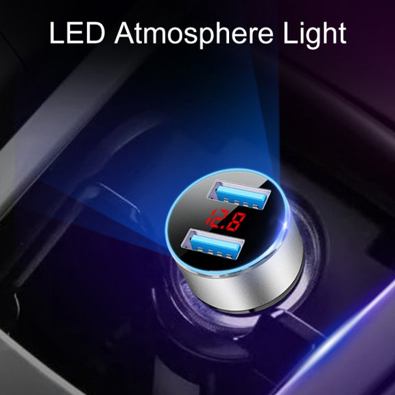 JMG-C016A 5 PCS 5V 3.1A Car Dual USB Charger with LED Display(Silver)