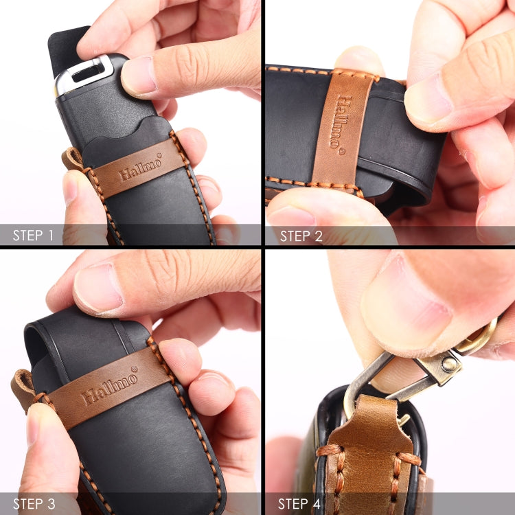 Hallmo Car Cowhide Leather Key Protective Cover Key Case for KIA K2 / K3 / K5 3-button(Black)