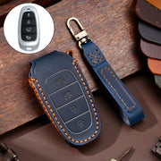 Hallmo Car Cowhide Leather Key Protective Cover Key Case for Hyundai 4-button(Blue)