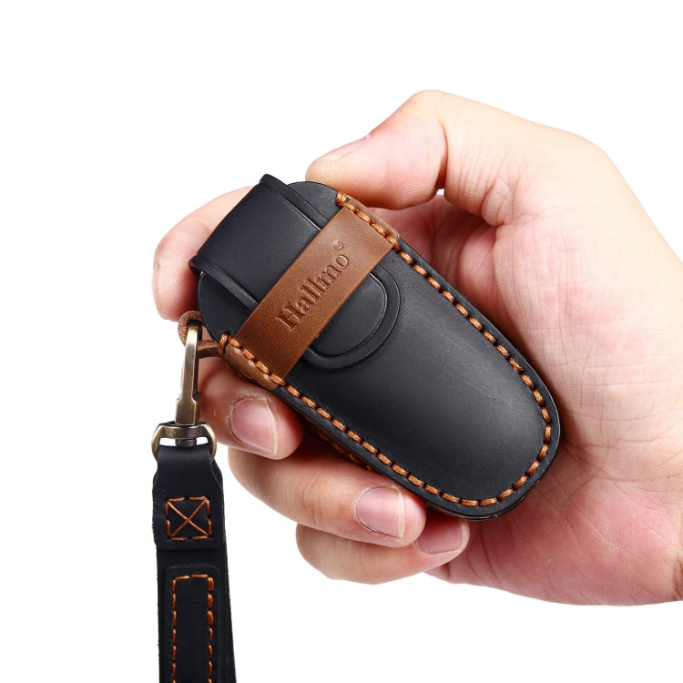 Hallmo Car Cowhide Leather Key Protective Cover Key Case for Hyundai 4-button(Blue)